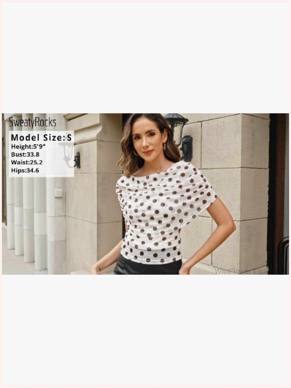 Polka Dots Ruched Mesh Asymmetrical Blouse Going Out Top - Picture 6 of 6